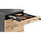 Caisson roulant BEXXSTAR, 1 tirette-plumier verrouillable &amp; 3 tiroirs, L 430 x P 800 x H 600 mm, gris foncé/décor chêne