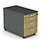 Caisson roulant BEXXSTAR, 1 tirette-plumier verrouillable &amp; 3 tiroirs, L 430 x P 800 x H 600 mm, gris foncé/décor chêne