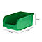 Caja de almacenamiento verde con texto y dimensiones: 209 mm, 343 mm, 145 mm.