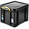 Caja de almacenaje Really Useful Boxes, 35 l, negro, asas amarillas