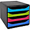 Caja de cajones Exacompta BIG BOX 1928, para formato A4+, 4 cajones multicolor y semiabiertos con tope de extracción y asa empotrada, clima neutro, PS, negro