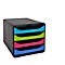Caja de cajones Exacompta BIG BOX 1928, para formato A4+, 4 cajones multicolor y semiabiertos con tope de extracción y asa empotrada, clima neutro, PS, negro