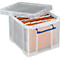 Caja de transporte Really Useful Box, volumen 35 l, L 480 x A 390 x H 310 mm, apilable, con tapa y asas plegables, PP reciclado, transparente