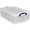 Caja de transporte Really Useful Box, volumen 50 l, L 710 x A 440 x A 230 mm, apilable, con tapa y asas plegables, PP reciclado, transparente