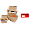 Cajas de cartón para envíos con fondo automático, dimensiones interiores L 175 x W 105 x H 75 mm, 100 piezas + 250 bolsillos para albaranes DEBATEC, DIN largo, ventana e impresión, rojo