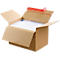 Cajas de cartón para envíos con fondo automático, dimensiones interiores L 175 x W 105 x H 75 mm, 100 piezas + 250 bolsillos para albaranes DEBATEC, DIN largo, ventana e impresión, rojo