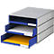 Cajón de escritorio Styro Styroval, para formatos hasta C4, 3 cajones abiertos, material reciclado, azul/gris