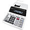 Calculadora blanca con pantalla y teclado. Números y signos aritméticos impresos.