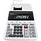 Une calculatrice blanche avec écran et touches, affichant le nombre 123456789012. La calculatrice a une fonction d'impression.