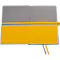 Carnet gris avec bande jaune et marque-pages assortis. Inscription 'linescape'.