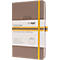 Cahier marron avec élastique jaune. Inscription '2026' et 'linescape' visible.