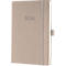 Carnet beige avec l'année 2026 sur la couverture. Avec élastique et porte-stylo.