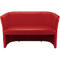 Canapé rouge avec dossier arrondi. Matière lisse. Design simple.