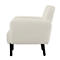 Fauteuil crème en profil. Pieds noirs, forme arrondie. Style moderne.