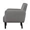 Fauteuil gris de profil avec pieds noirs.