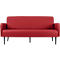 Canapé rouge avec pieds noirs. Design simple.