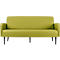Canapé vert clair avec cadre noir, devant un fond blanc. Forme arrondie. Style moderne.