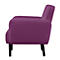 Un fauteuil violet, vu de côté, avec des pieds noirs.
