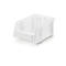 Caja de almacenamiento de plástico transparente sobre un fondo blanco.