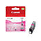 Magenta Tintenpatrone und Verpackung von Canon. Die Verpackung ist rot und zeigt das Canon-Logo, Modell 521 M.