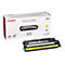 Eine Canon 717 Farb-Lasertoner-Kartusche und die Verpackung. Schwarz, Gelb und Blau dominieren.