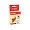 Gelbe Canon Tintenpatrone BCI-3eY in roter und gelber Verpackung. Aufdruck: Canon, 3e, Yellow, BCI-3eY. Auflistung kompatibler Drucker.