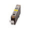 Gelbe Canon Tintenpatrone, Modell 521Y, mit Produktbeschriftung. Aufdruck: "PUSH".