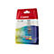 Verpackung mit Tintenpatronen von Canon. Die Packung hat eine rote Oberseite, enthält drei Patronen in Blau, Magenta und Gelb und enthält die Aufschrift "Multi".
