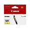 Gelbe Canon Pixma 581 Y Tintenpatrone, Originalverpackung mit rotem Hintergrund und dem Schriftzug Canon.