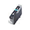 Eine Canon Tintenpatrone, Modell 8 PC, blau-schwarz. Aufdrucke: Canon, Photo Cyan, CLI-8PC, Made in Japan.