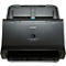 A black Canon scanner with the input cover open. "Canon" and "imageFORMULA DR-C230" are on the front.