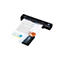 Black Canon scanner scanning a document. The paper is coming out of the scanner. Text is visible on the paper. The scanner has a blue button.
