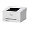 Ein weißer Canon-Laserdrucker. Der Drucker hat ein Bedienfeld mit Tasten und einem Display, darunter das Canon-Logo. Die Papierausgabe ist unten.