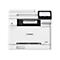Weißer Canon i-SENSYS MF664Cdw Drucker, Display mit Funktionen. USB-Anschluss und Ein/Aus-Schalter.