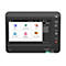 Schwarzes Multifunktionsgerät mit Touchscreen. Auf dem Bildschirm Icons für Kopieren, Scannen, Drucken und mehr. Rechts Knöpfe für Home, Stopp und Energiesparen.