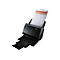 Schwarzer Canon-Scanner mit eingelegtem Formular. Formular wird in den Scanner eingezogen.