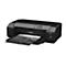 Ein schwarzer Canon Drucker PRO-310 druckt ein Schwarz-Weiß-Bild. Auf dem Display steht „Ready to print“ und ein paar weitere Optionen.