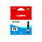 Canon-Tintenpatrone, Packung mit rotem Deckel und blauem Boden. Aufschrift Canon, Pixma, 72 C Cyan.