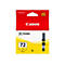 Gelbe Canon Pixma 72 Tintenpatrone mit rotem Deckel und gelbem Hintergrund.