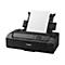 Ein schwarzer Canon PRO-200 Drucker mit offenem Papierfach. Ein weißes Blatt Papier liegt darin.