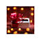 WeiÃŸer Drucker mit roter Schleife auf rotem Hintergrund. Canon-Logo. Lichter im Hintergrund.