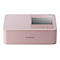 Rosafarbener Canon-Fotodrucker mit Display und KnÃ¶pfen. Auf dem GehÃ¤use steht Canon.