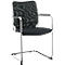 Black cantilever chair, mesh backrest, black seat, chrome frame.