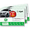 Stacked logbooks with a car motif and a promotional logo.