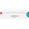 White pen case with pen outline. Logo CARAN D'ACHE, Geneva, Switzerland flag on the left. Turquoise label: Ballpoint Pen.