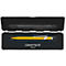 Opened pen case with a black and a golden pen. The brand name Caran d'Ache is printed.