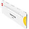 White pen holder with Caran d'Ache logo. Swiss cross. Yellow sticker.