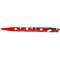 Red ballpoint pen with white crosses, silver clip and tip.