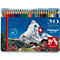 Pencils in a box. Printed on it are a Matterhorn, a Swiss flag and the lettering Prismalo.
