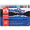 Set of 24 fibre-tip pens in a metal box. The lid shows a mountain panorama. Inscription: Caran d'Ache.